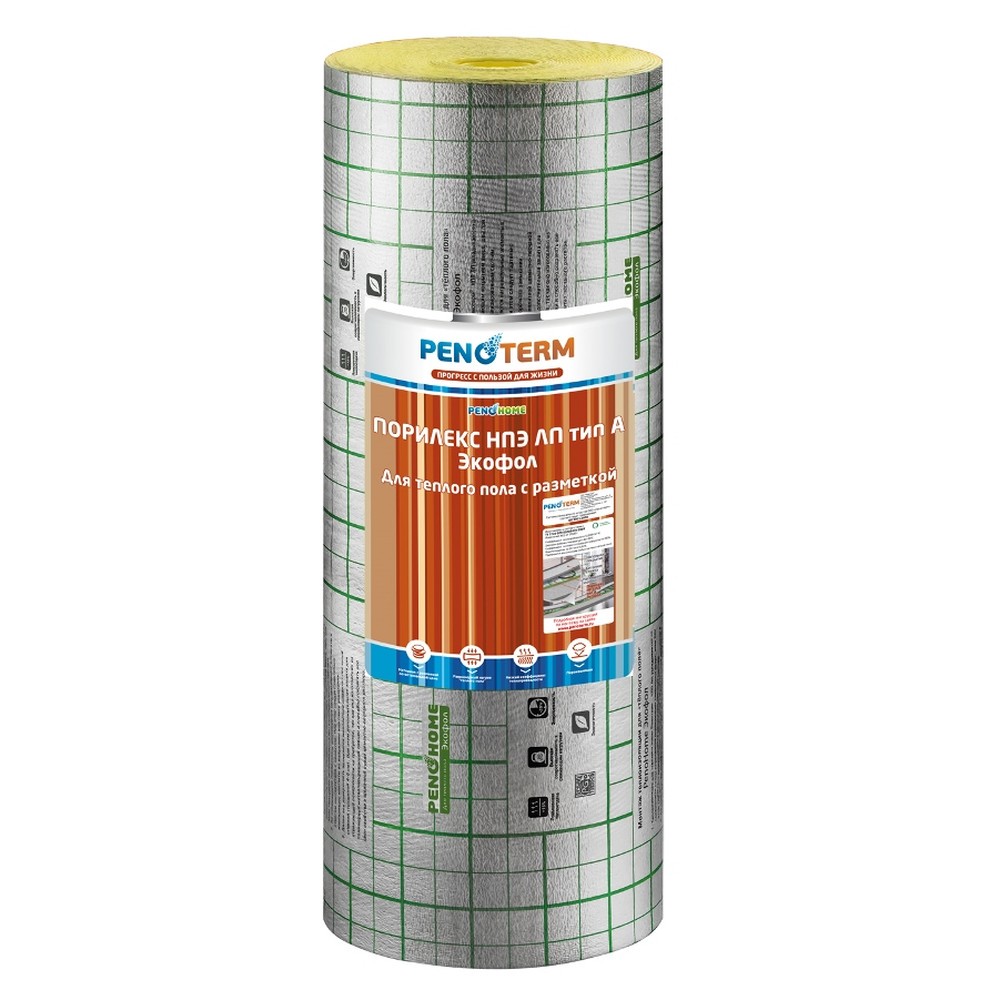 Теплоизоляция для теплого пола Порилекс НПЭ ЛП тип А Экофол 2 мм 1.2x25 м желтый 1135128