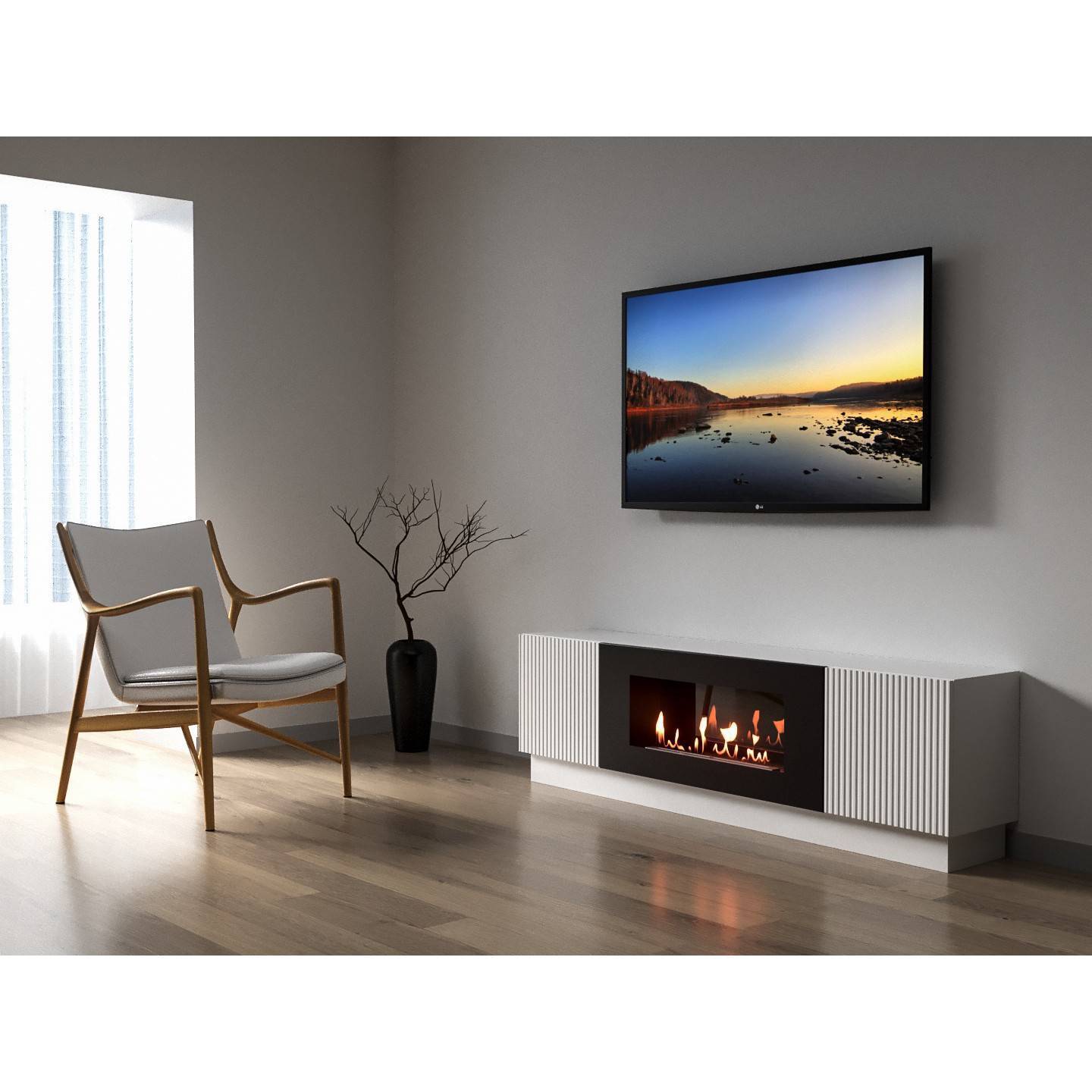 Тумба с биокамином Firelight BFP-P1700L белая 1627904