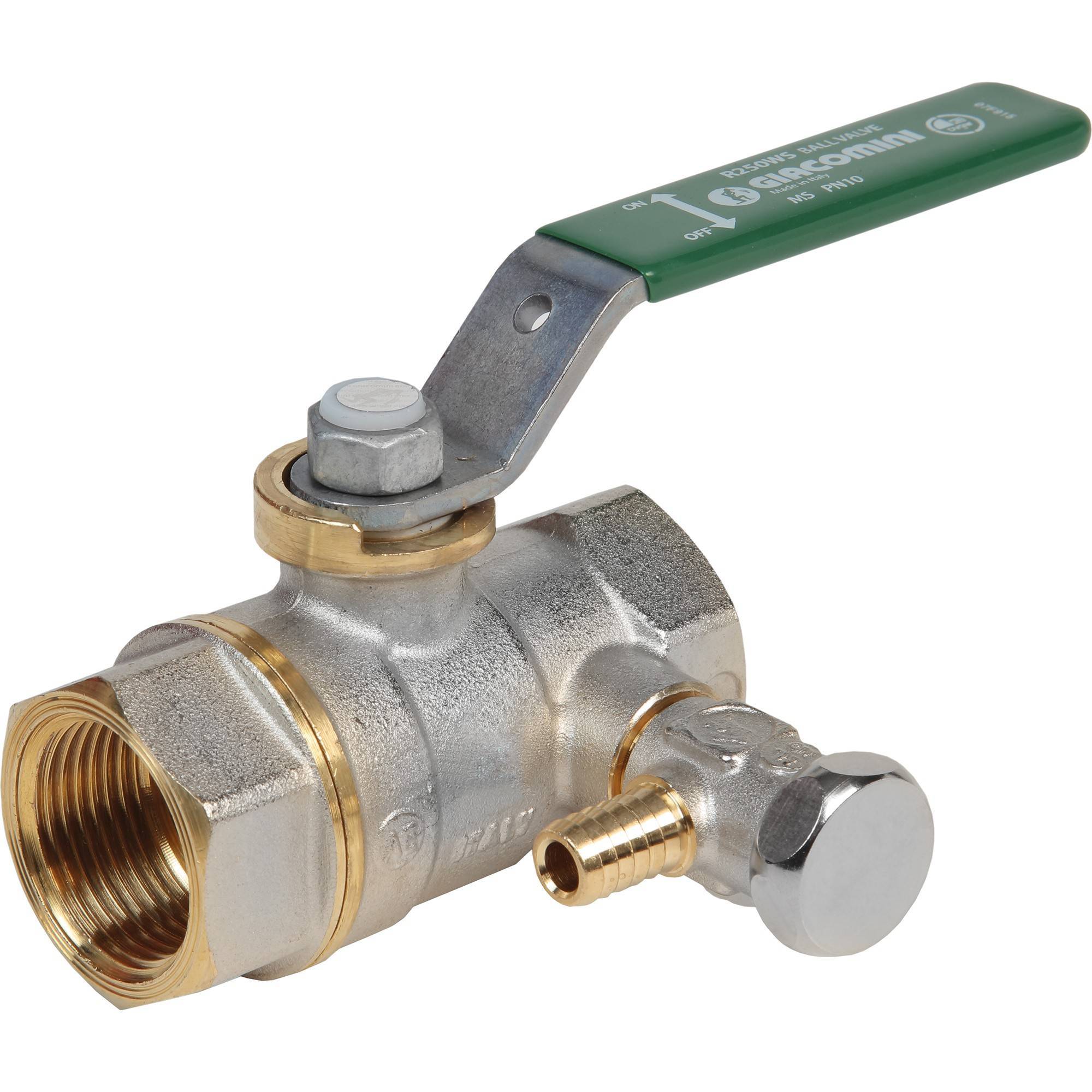 Кран шаровой Giacomini R250 со сливом 1 ВР-ВР зеленый рычаг R250SX145