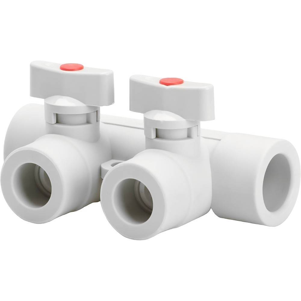 Коллектор полипропиленовый Lammin с шаровыми кранами 25 мм х 2 выхода белый 1641491