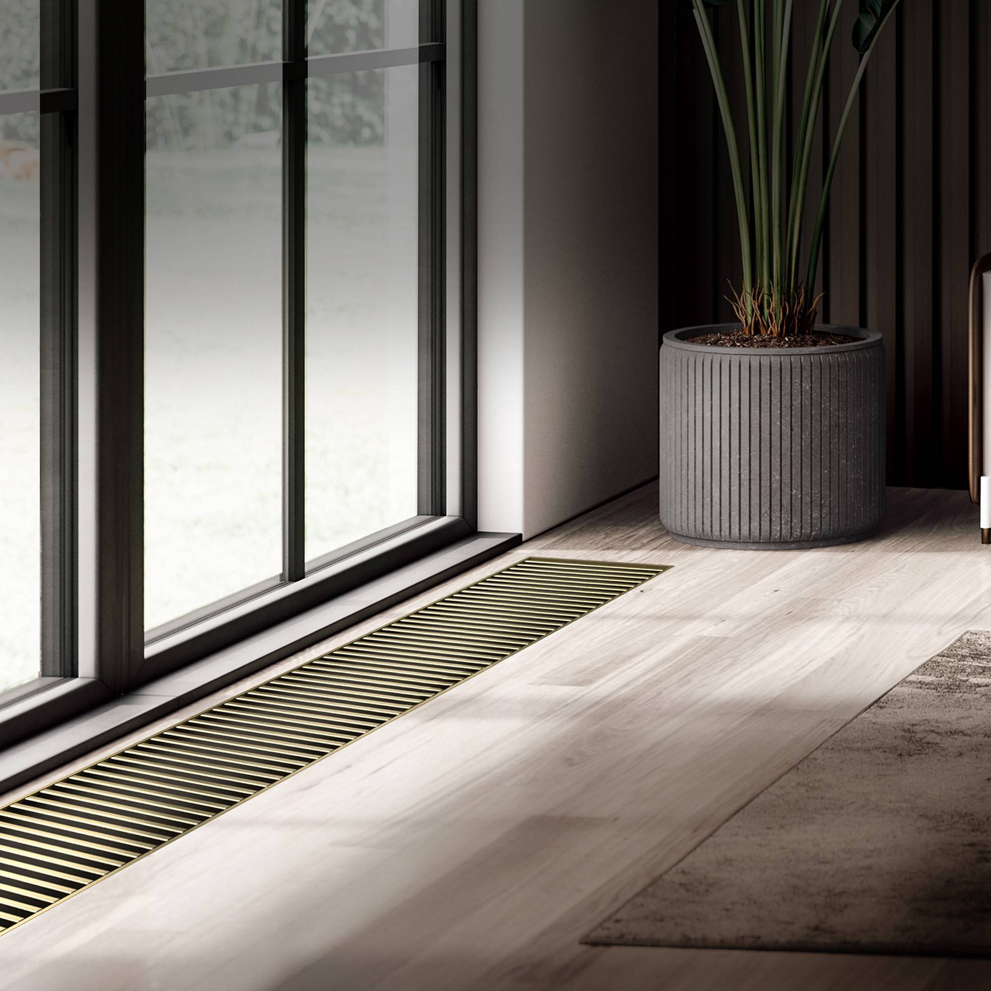 Конвектор внутрипольный Royal Thermo ATRIUM TURBO 150x300x2700 мм с решеткой Золото 1665762