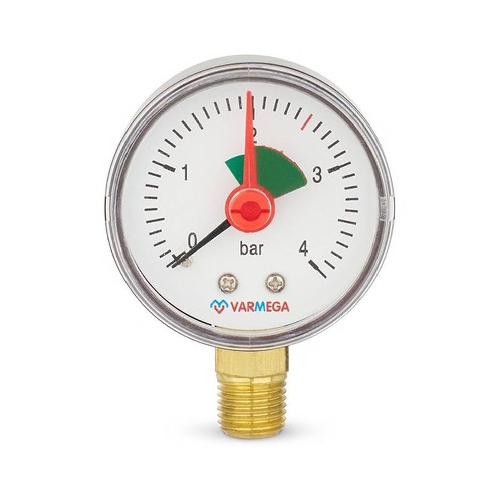 Манометр радиальный Varmega 50 мм 4 бар 1/4 с указателем предела VMMT11-500402