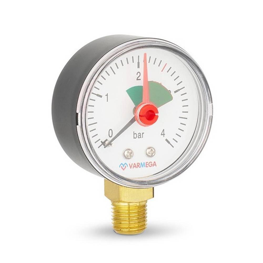 Манометр радиальный Varmega 50 мм 4 бар 1/4 с указателем предела VMMT11-500402