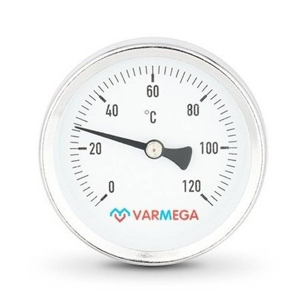 Термометр биметаллический VARMEGA 80 мм 0-120 °C радиальный 1/2 штуцер 50 мм VMMT03-805004