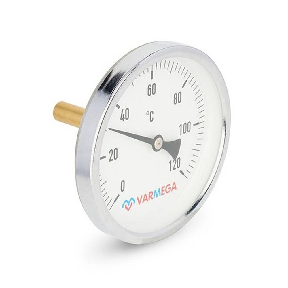 Термометр биметаллический VARMEGA 80 мм 0-120 °C радиальный 1/2 штуцер 50 мм VMMT03-805004