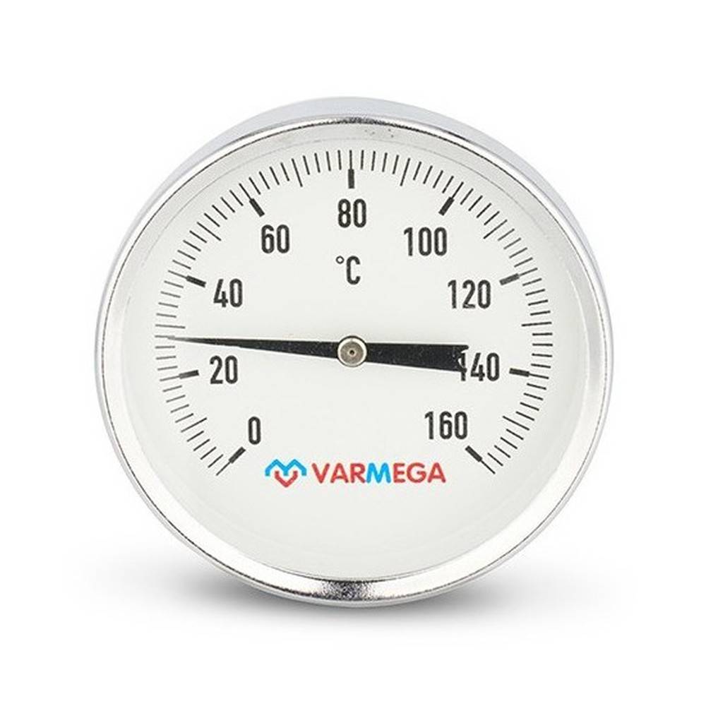 Термометр биметаллический VARMEGA 80 мм 0-160 °C погружной 1/2 штуцер 75 мм VMMT02-807504