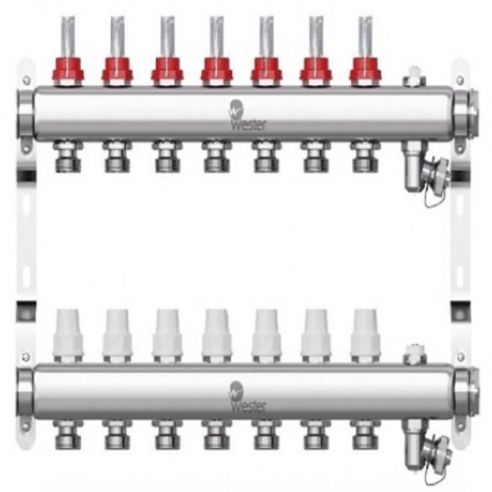 Коллекторный блок Wester W902 с расходомерами из нержавеющей стали 1x3/4 на 7 выходов W902.7