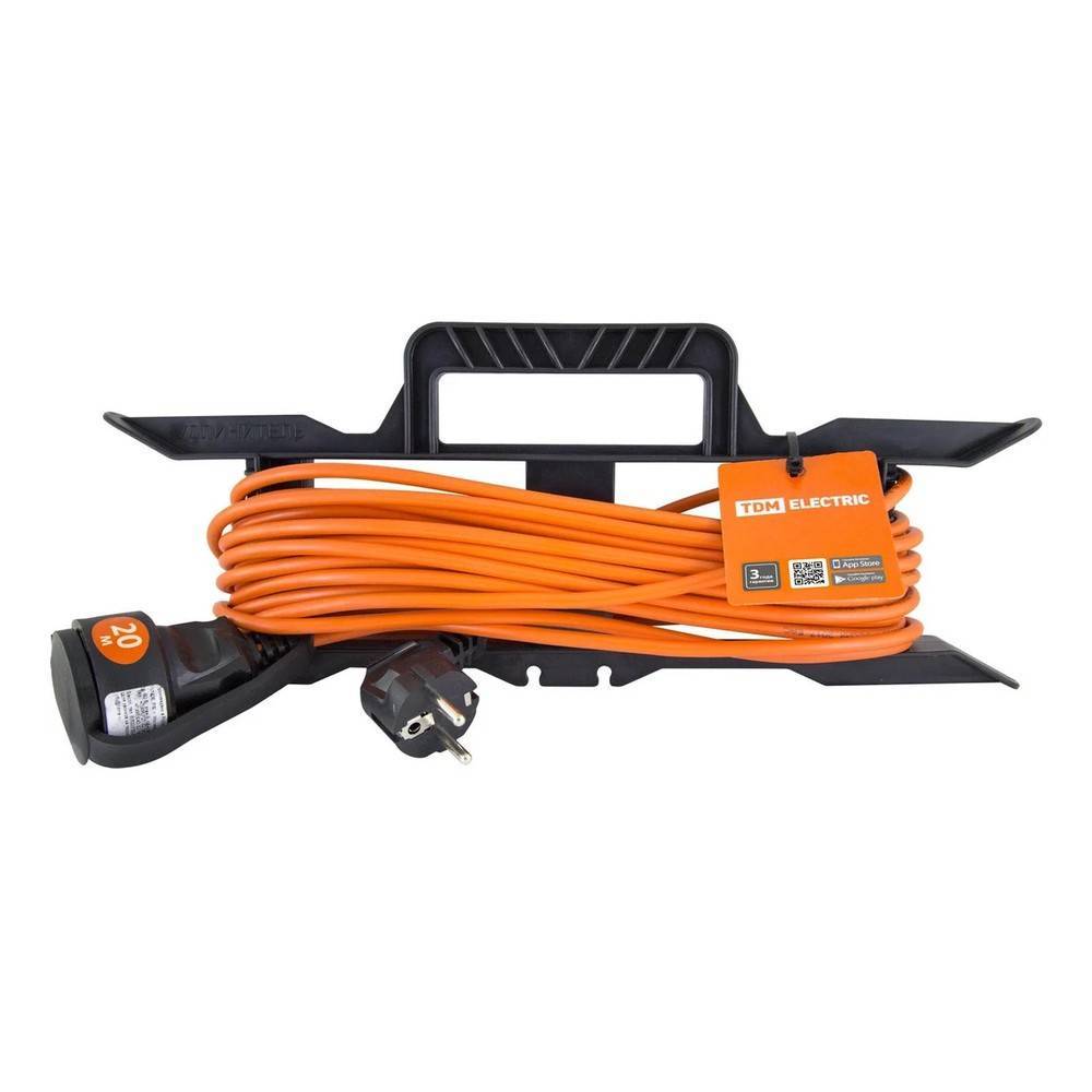 Удлинитель-шнур силовой на рамке TDM ELECTRIC УШз16 20 м ПВС 3х1.0 SQ1302-0332