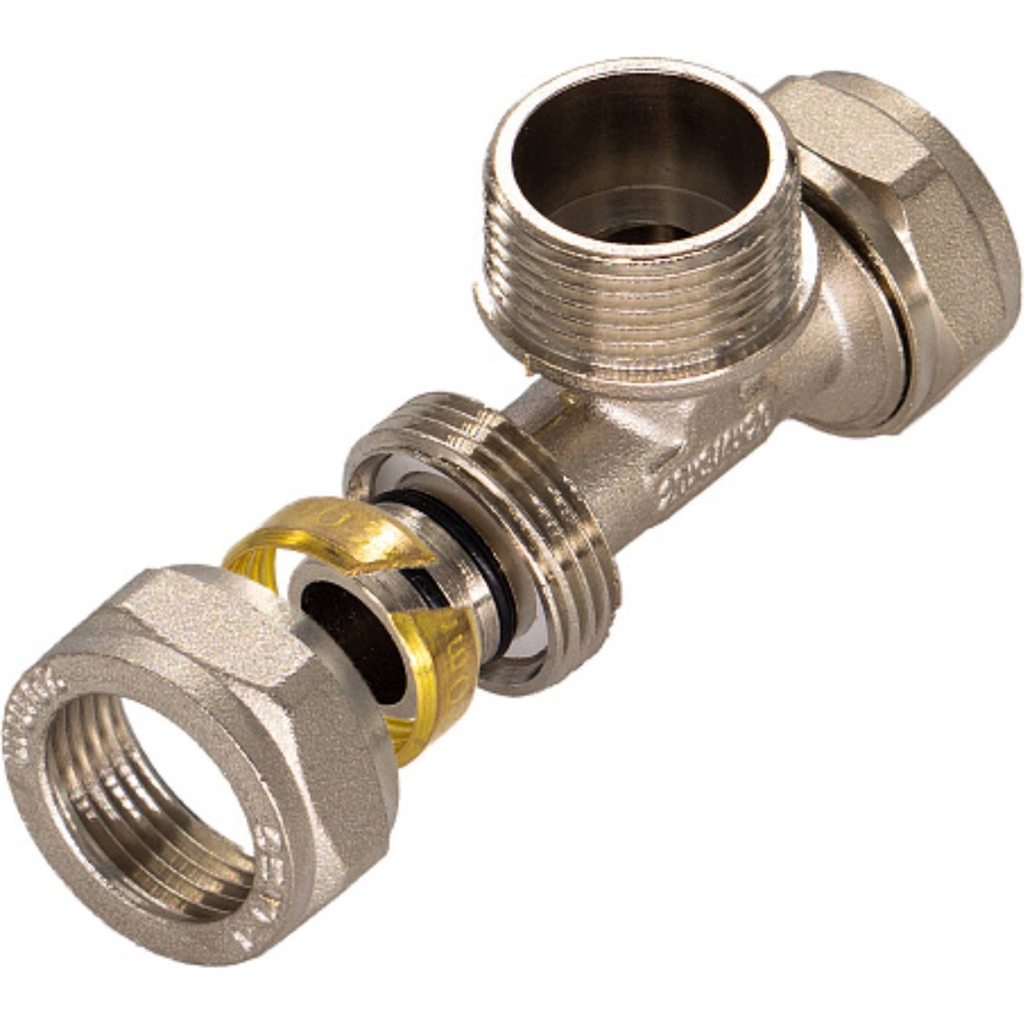 Тройник обжимной CTM для металлопластиковых труб 16х1/2х16 НР CTM01612