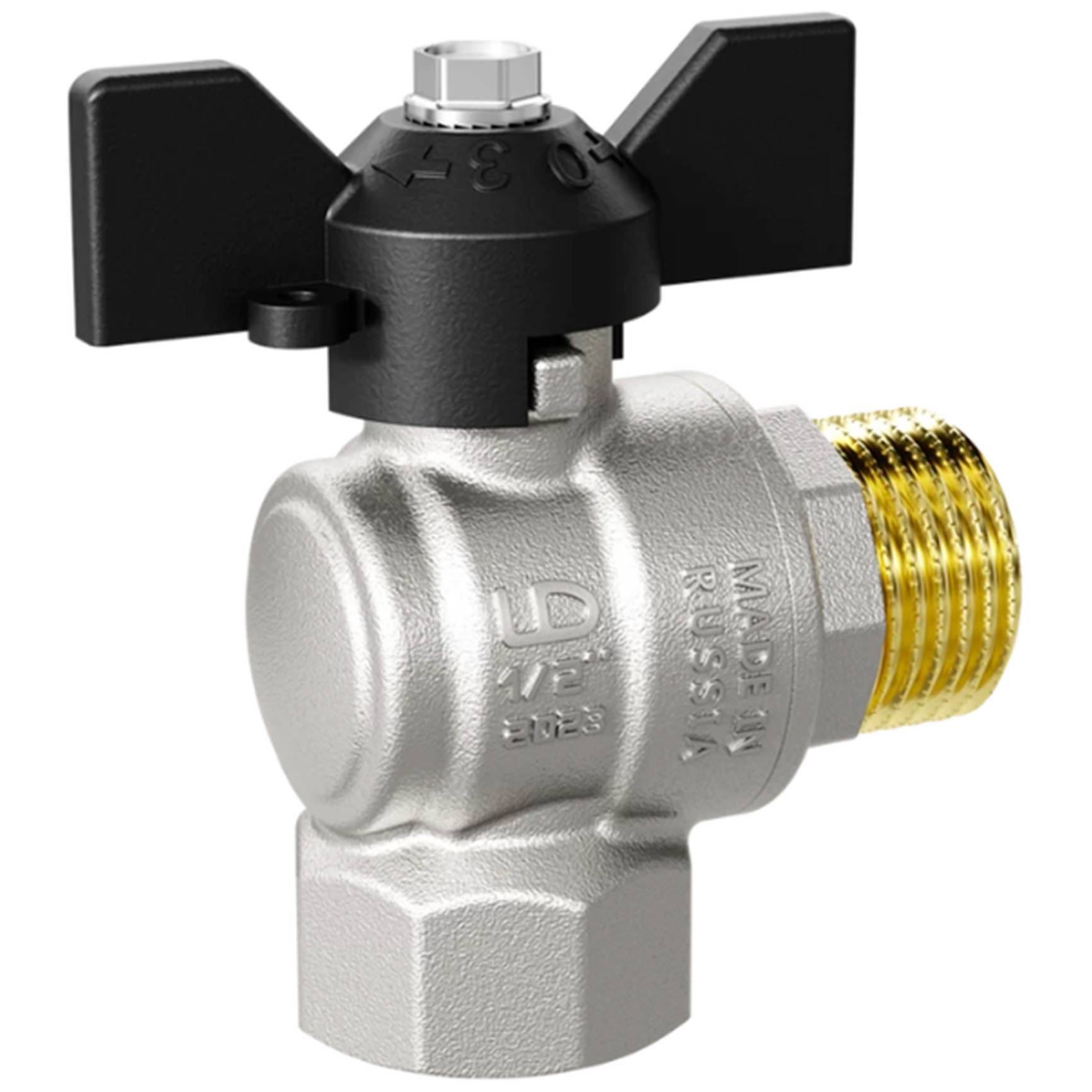 Кран шаровой латунный LD Pride 47.15.В-Н.У.Б Ду 15 Ру 40 угловой вн-нр бабочка 47.15.В-Н.У.Б