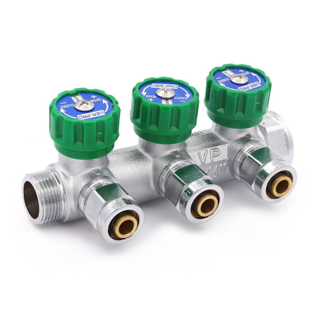 Коллектор с регулирующими вентилями VIEIR VER-PRO 3/4 3 выхода Евроконус VER403