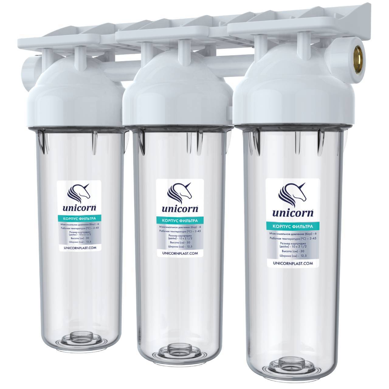 Фильтр магистральный Unicorn KSBP TRIO 10 дюймов тройной прозрачный 1/2 KSBP 1/2 TRIO