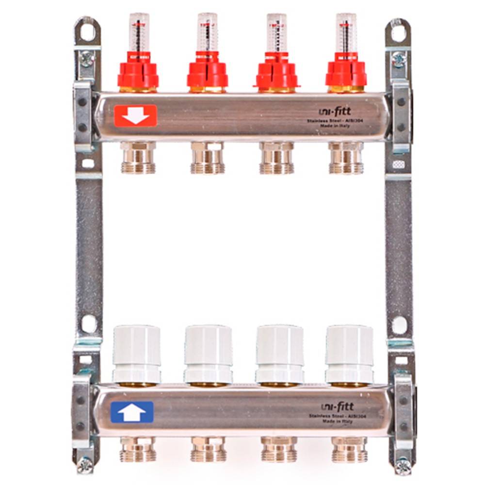 Группа коллекторная Uni-Fitt 1 x 4 выхода 3/4 EK из нержавеющей стали с расходомерами 385N0400