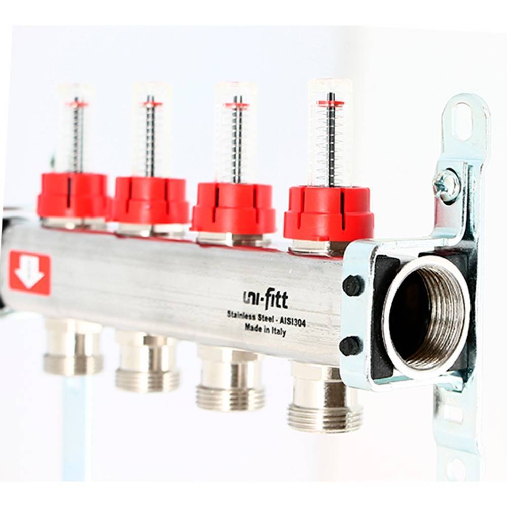 Группа коллекторная Uni-Fitt 1 x 4 выхода 3/4 EK из нержавеющей стали с расходомерами 385N0400