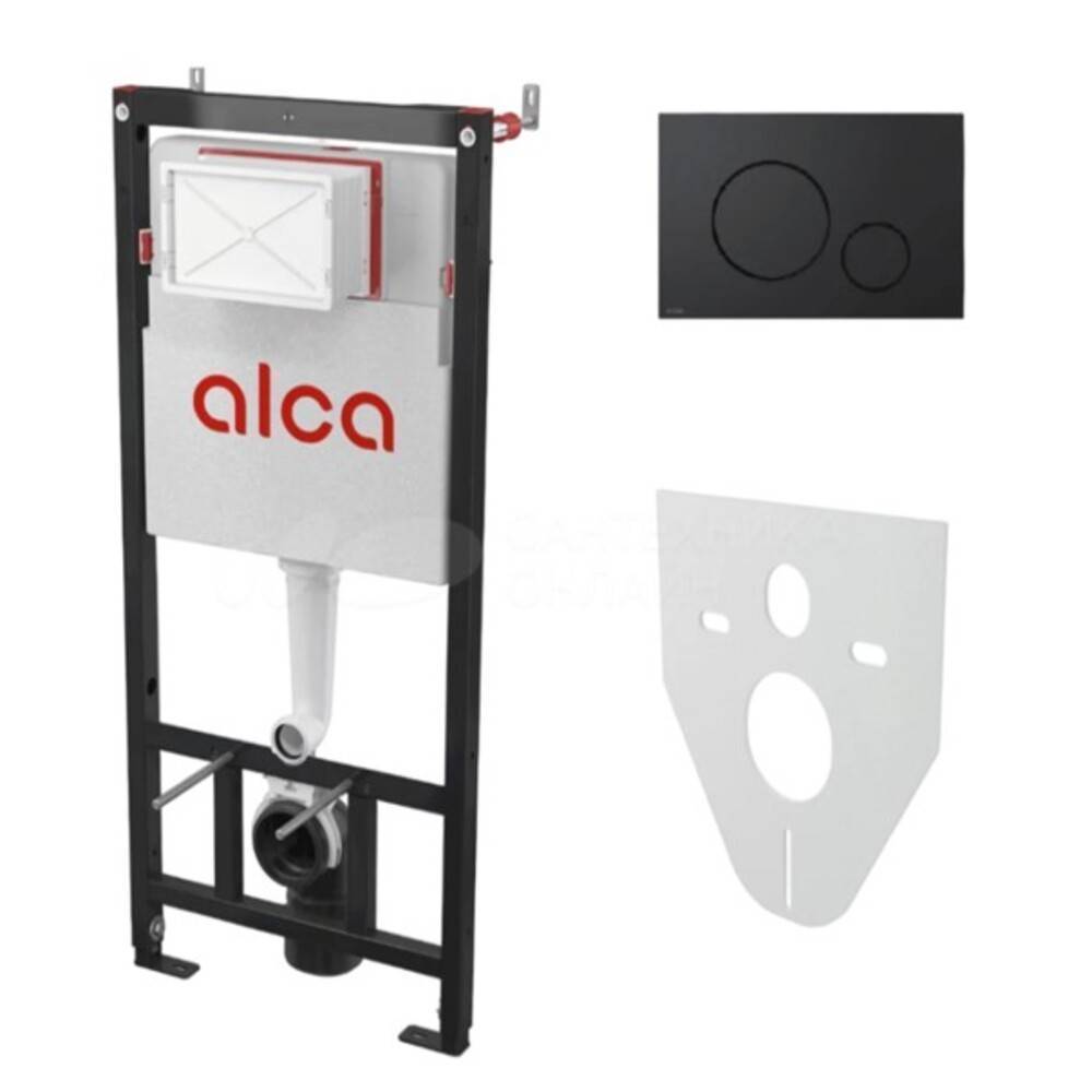 Комплект инсталляции AlcaPlast AM101/1120-4:1 RU с кнопкой M678-00 черная матовая AM101/1120-4:1 RU/M678-00