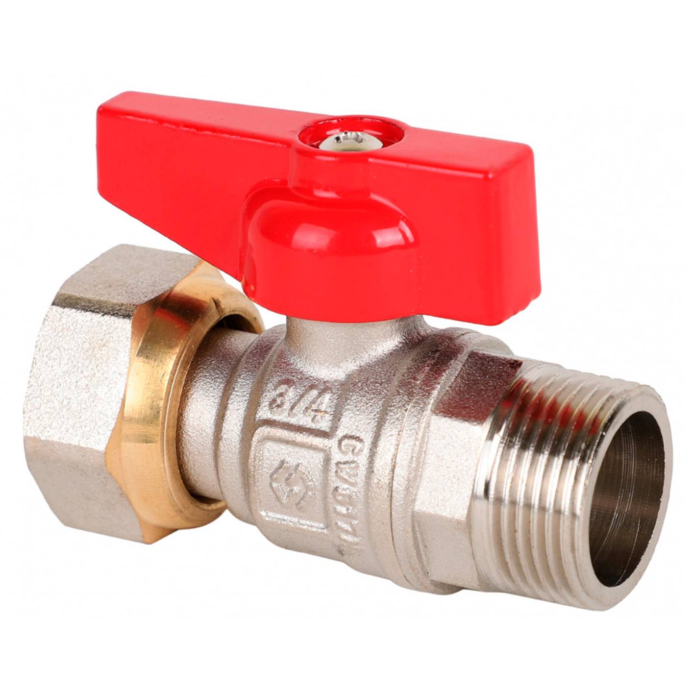 Кран шаровой латунный MVI Ду 20 PN 25 нр-накидная гайка бабочка BV.522.05