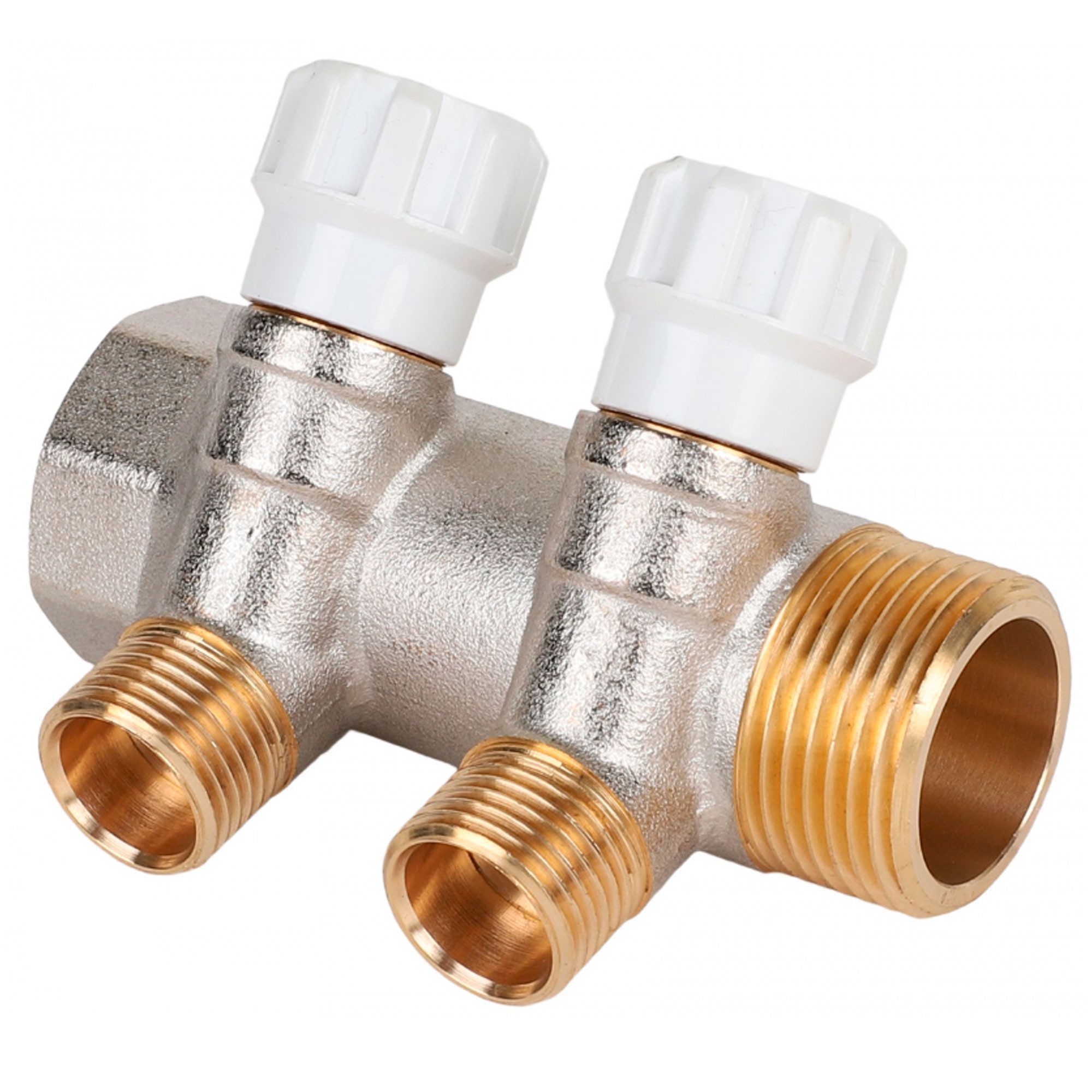 Коллектор латунный с регулирующими вентилями MVI 1x1/2 2 выхода AMM.402.0604