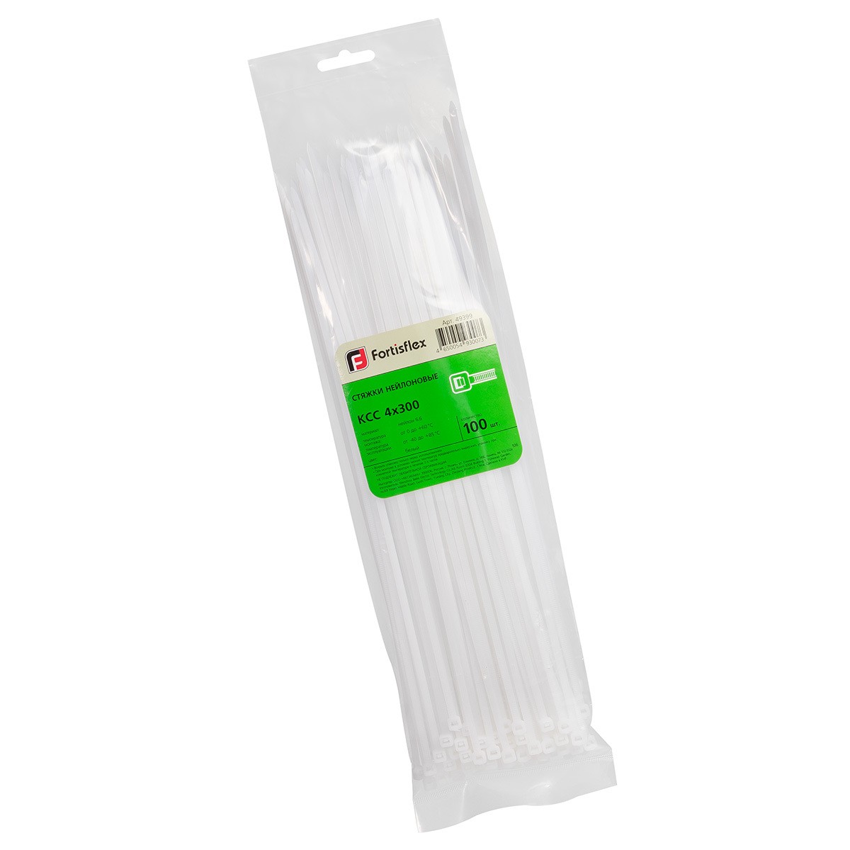 Стяжки нейлоновые Fortisflex КСС 4х300 мм белые 100 шт 49399