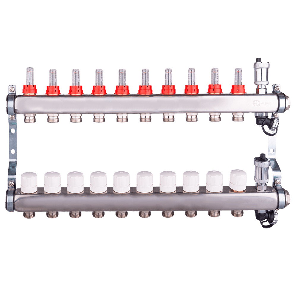 Группа коллекторная AQUALINK с регулирующими клапанами и воздухоотводчиком 1х10х3/4 1646174