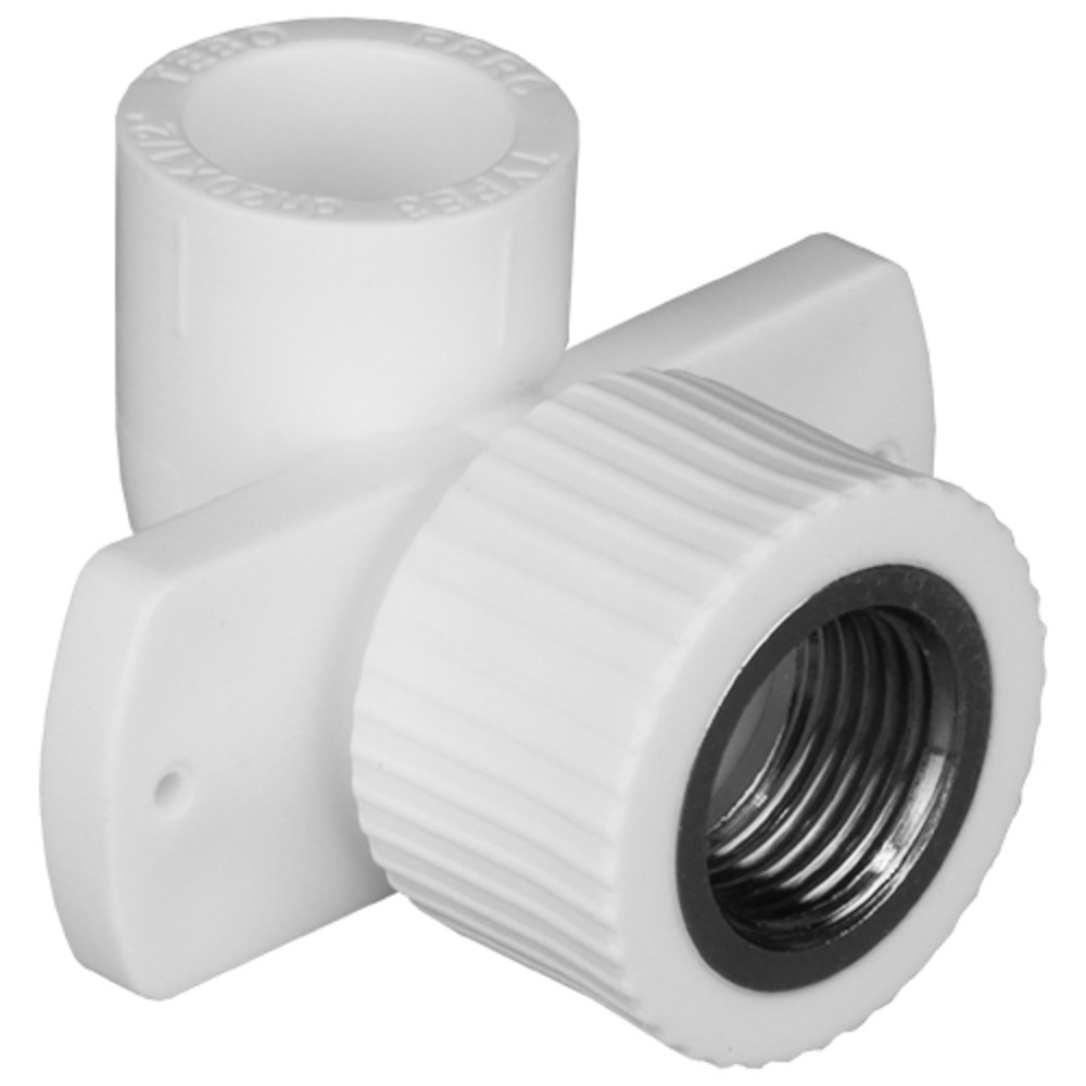 Угольник TEBO PP-R комбинированный с креплением для гипсокартона 20x1/2 ВР белый 030031401