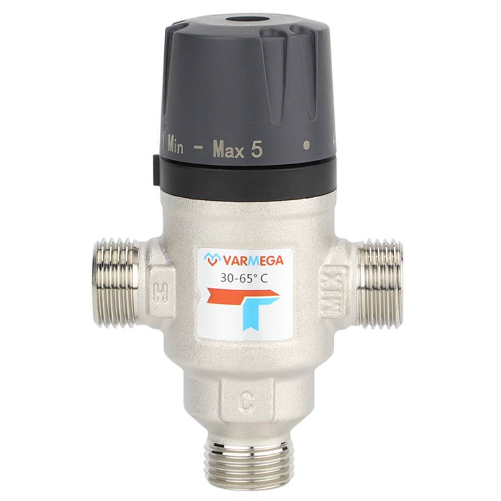 Клапан термосмесительный Varmega 3/4 НР 30-65 °C Kvs 1.6 боковое смешение VM17202