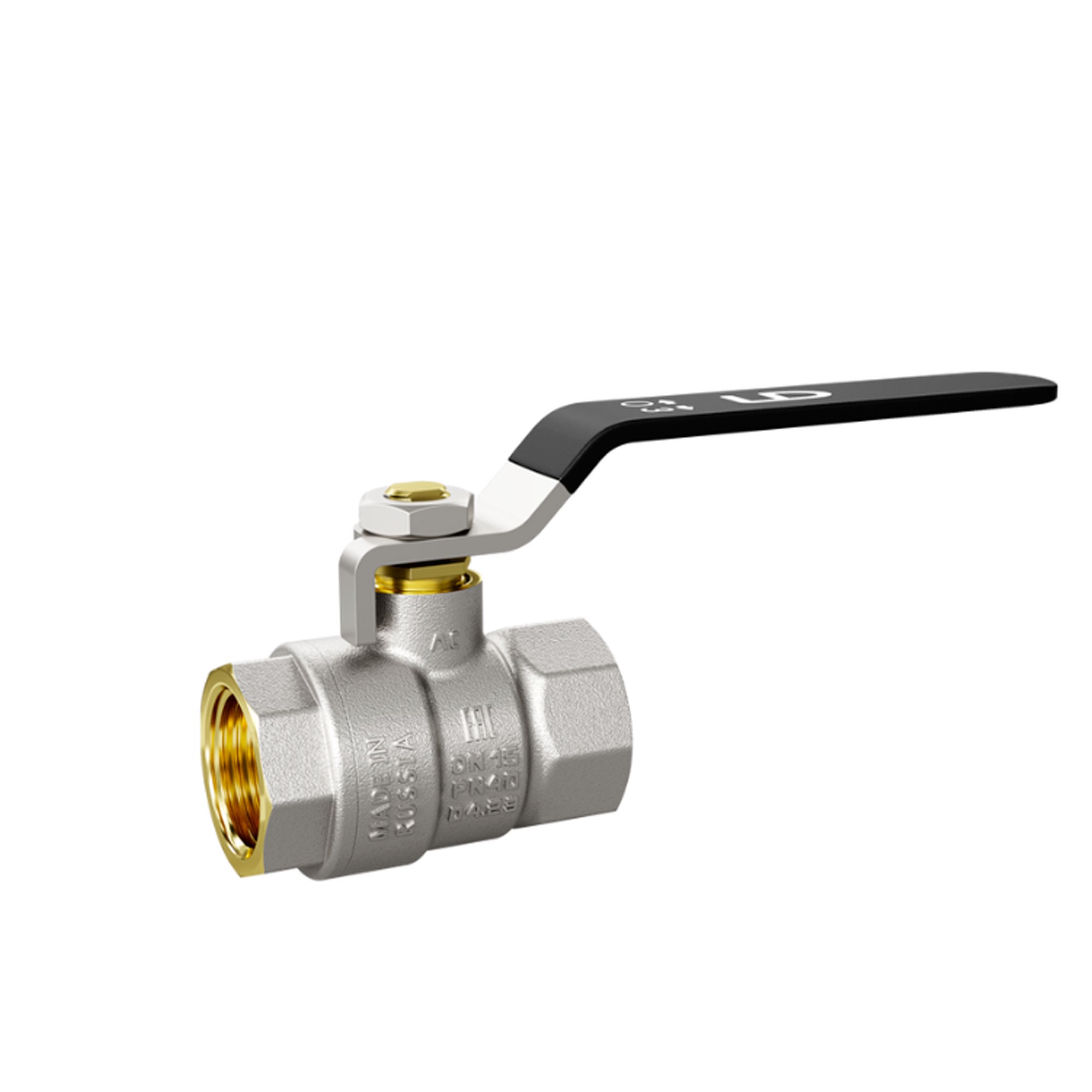 Кран шаровой латунный LD Pride 47.40.В-В.Р Ду 40 Ру 25 вн-вн стальной рычаг с биркой 47.40.В-В.Р