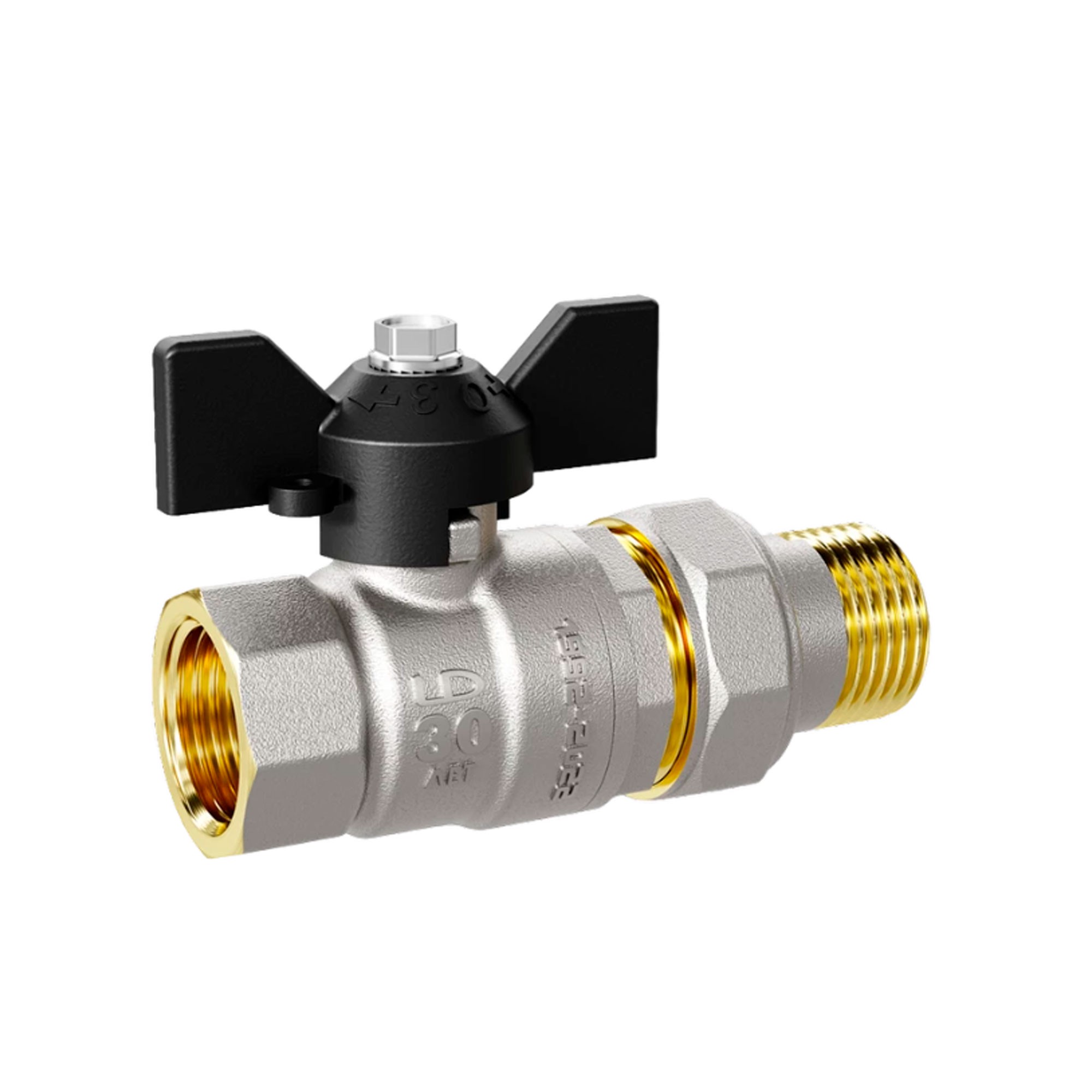 Кран шаровой латунный LD Pride 47.32.В-ГШ.Б Ду 32 Ру 25 бабочка 47.32.В-ГШ.Б