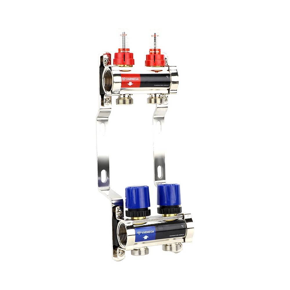 Группа коллекторная Varmega 1 x 2 выхода 3/4 EK с расходомерами латунь VM15402