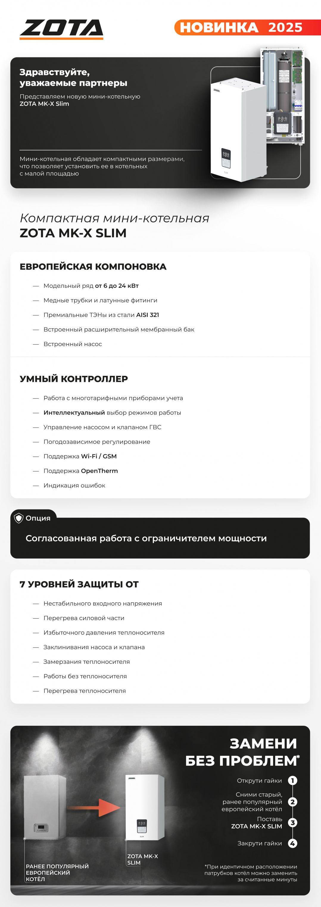 Электрический котел (миникотельная) ZOTA MK-X Slim Grey 12 кВт ZM3468422212