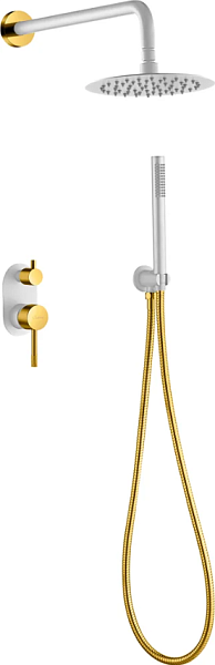 Душевой комплект Boheme Uno смеситель встраиваемый с верхним и ручным душем white/gold 464-WG