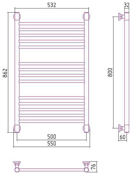 Полотенцесушитель водяной Сунержа Богема 500x800 мм матовая шампань 022-0220-8050