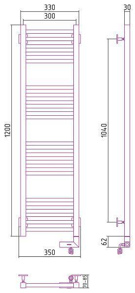 Полотенцесушитель электрический Сунержа Модус 2.0 300x1200 мм правый без покрытия 00-5601-1230