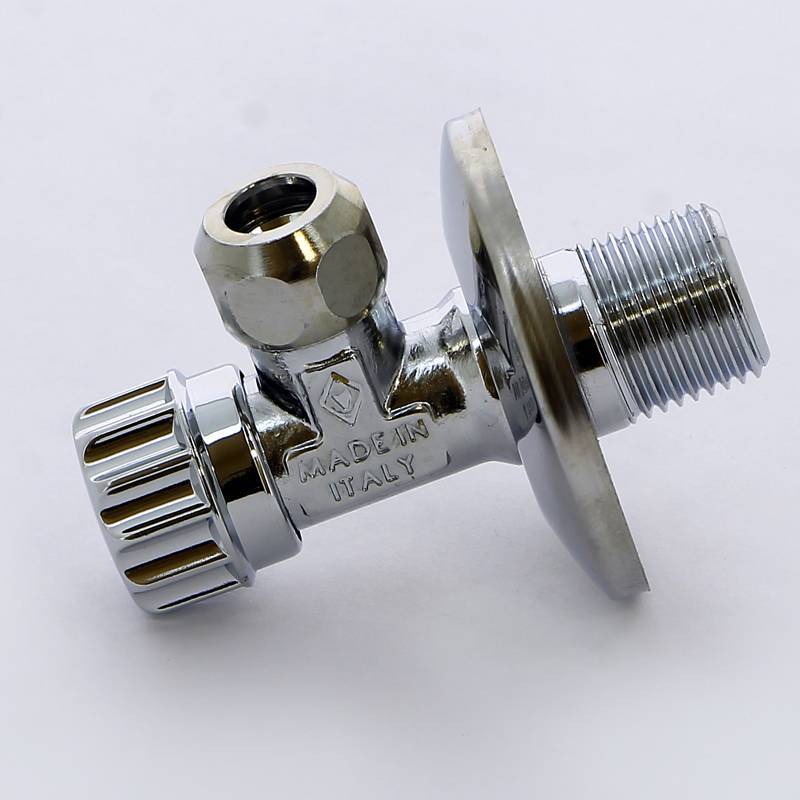 Вентиль угловой запорный Bugatti MINNESOTA 1/2 x 10 мм с розеткой и соединителем хром 8610003