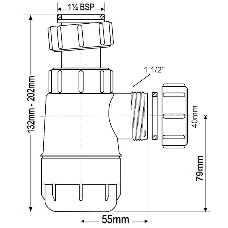 Сифон McAlpine бутылочный 1 1/4 x 32 мм без выпуска выход 40 мм MRW240NW