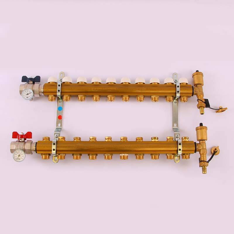 Коллекторная группа Tiemme 1x3/4 EK 10 выходов с кронштейнами и вентилями 3870036