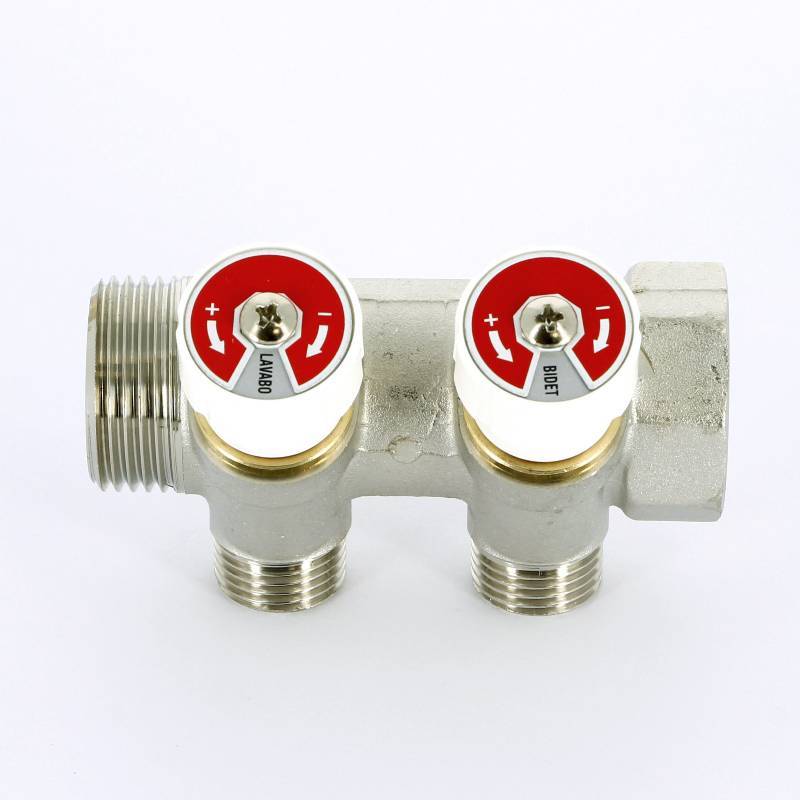 Коллектор никелированный Uni-Fitt 1 НВ 2 выхода 1/2 Н 40 мм под плоскую прокладку 405N4220