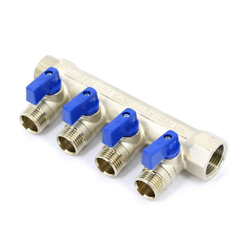 Коллектор с шаровыми кранами Tiemme 3/4х1/2 4 выхода 36 мм 1820049