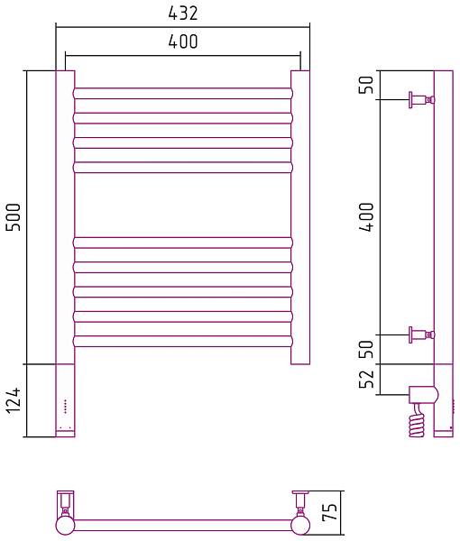 Полотенцесушитель электрический Сунержа Богема 3.0 прямая 400x500 мм левый без покрытия 00-5804-5040