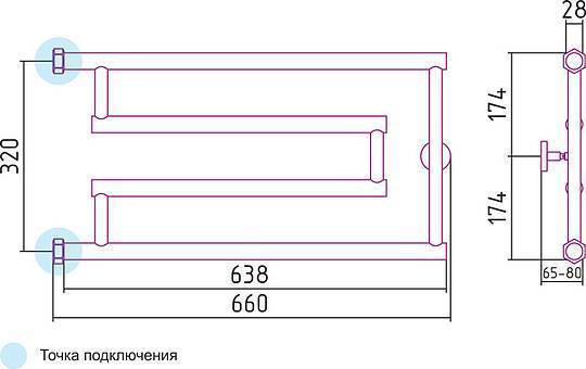 Полотенцесушитель водяной Сунержа High-Tech 650x320 мм без покрытия 00-0051-3265
