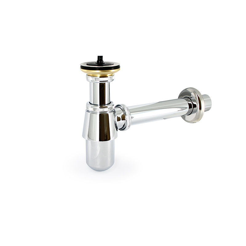 Сифон бутылочный Classic 1 1/4 с выпуском и пробкой, отвод 200 мм, с розеткой, хром