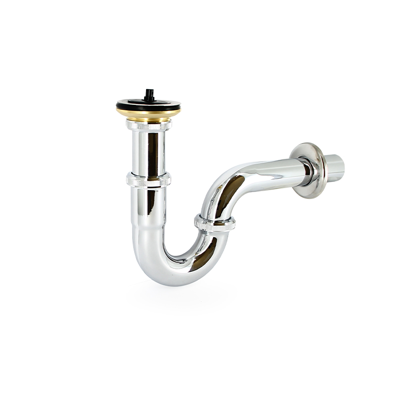 Сифон трубный Practic 1 1/4 с выпуском и пробкой, с розеткой, хром