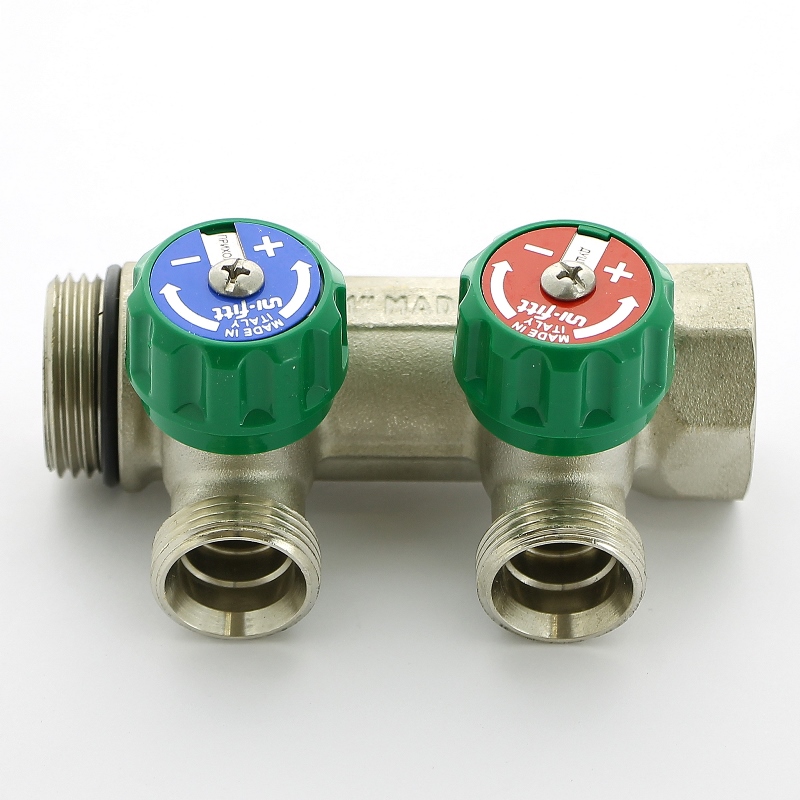 Коллектор НВ 1 х 2 вых 3/4 ЕК, вых 90', 50 мм, с вентилями, никель