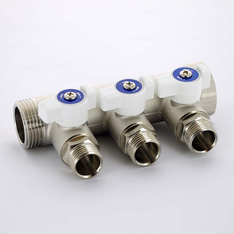 Коллектор НВ 1 х 3 вых 1/2 под соединитель, с кранами, никель