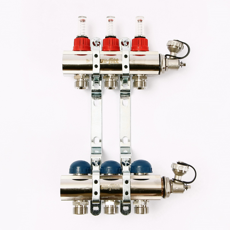 Колл.группа 1 х 3 вых 3/4 с расходомерами и термостатическими вентилями