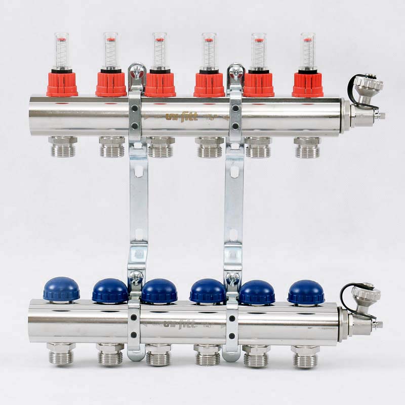 Колл.группа 1 х 6 вых 3/4 с расходомерами и термостатическими вентилями