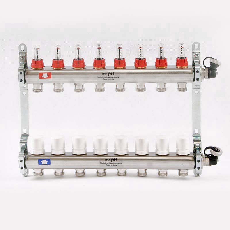 Колл.группа 1 х 13 вых 3/4 с расходомерами и термостатическими вентилями с авт. возд, нерж. сталь