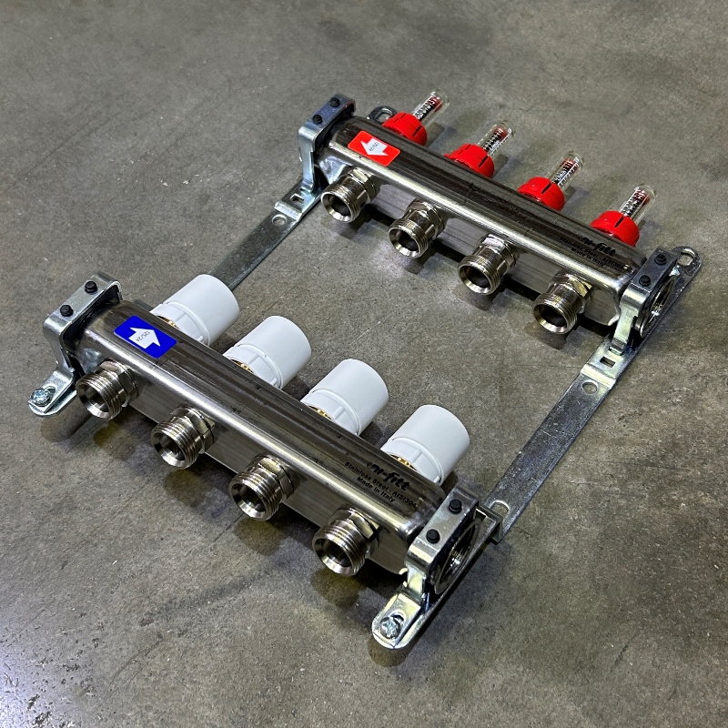 Колл.группа 1 х 4 вых 3/4 с расходомерами и термостатическими вентилями без конц, нерж. сталь