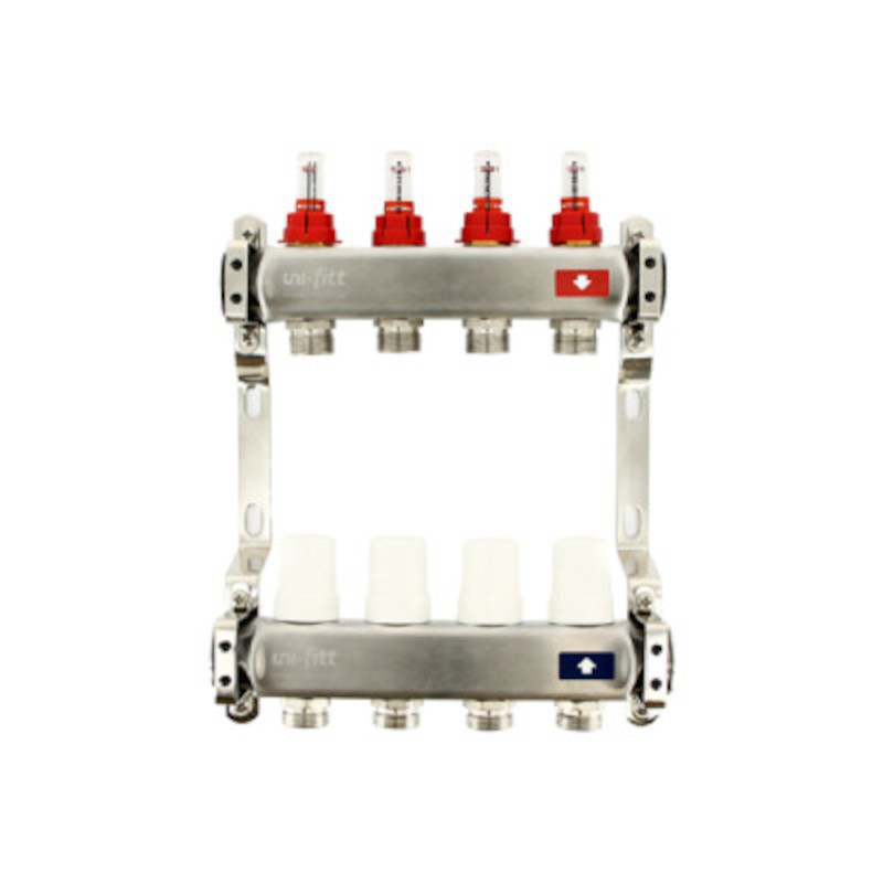 Коллекторная группа STOUT 1 x 6 выходов 3/4 EK с расходомерами из нержавеющей стали 506265