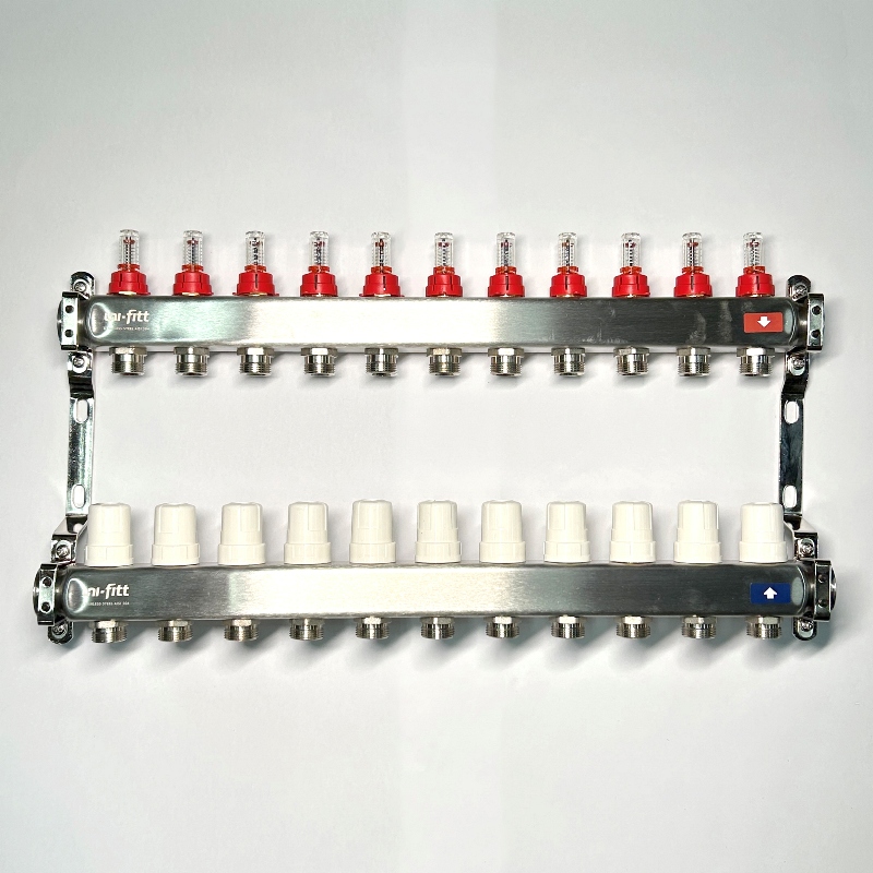Коллекторная группа 1 x 11 выходов 3/4 STOUT с расходомерами из нержавеющей стали без концевых групп 450W4311