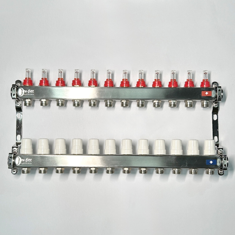 Коллекторная группа 1 x 12 выходов 3/4 STOUT с расходомерами из нержавеющей стали без концевых групп 450W4312